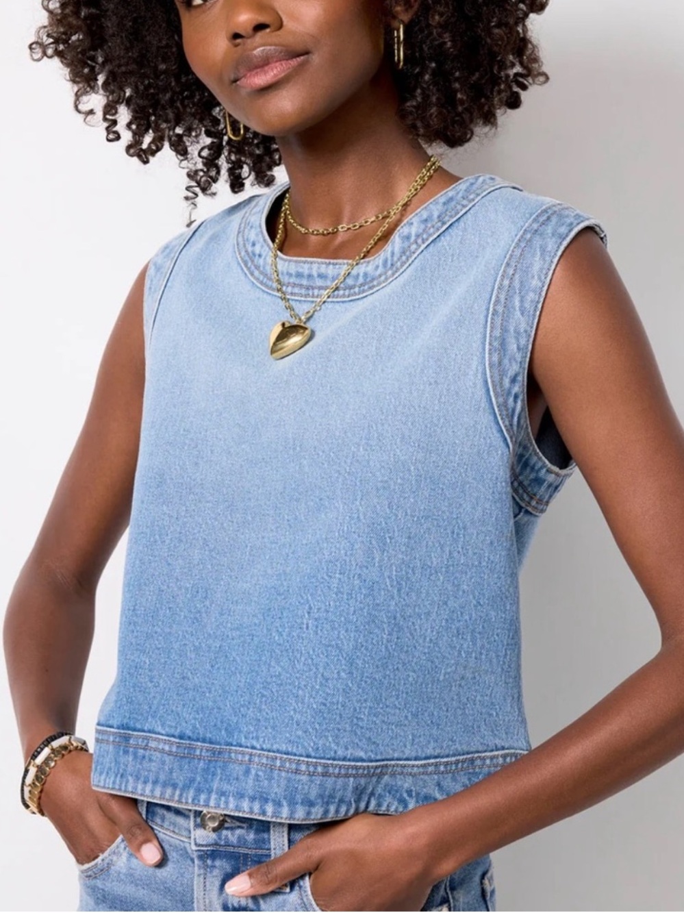 Evereve Denim Sleeveless Top Size XL